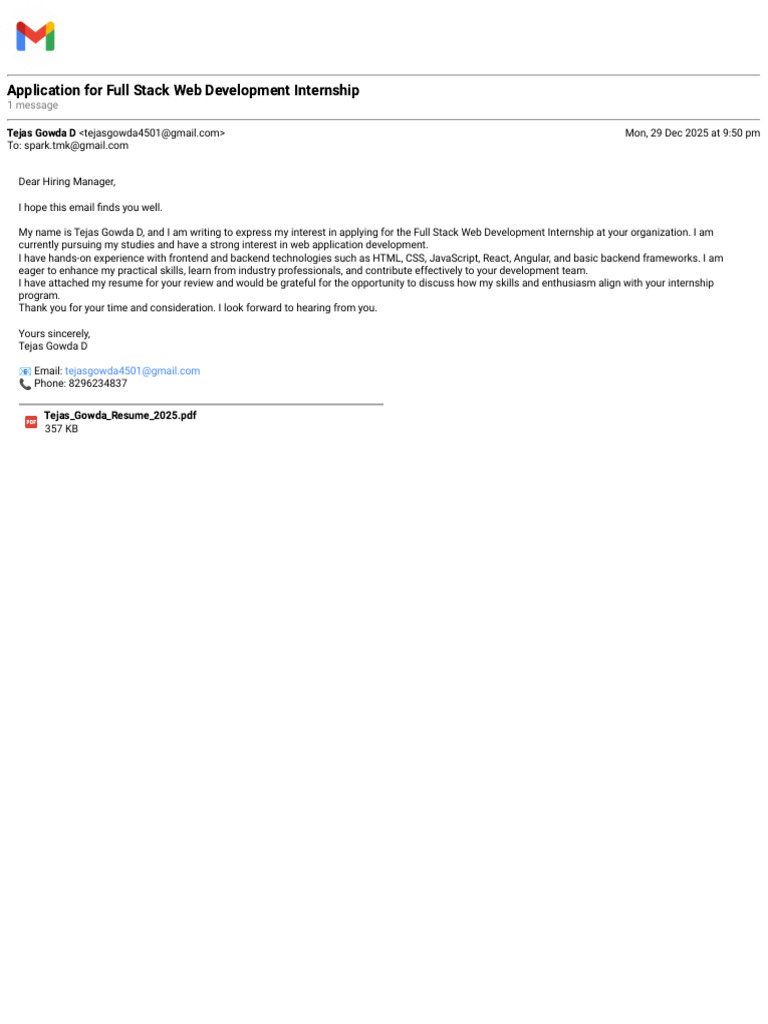 Full Stack Web Development Internship Application | PDF