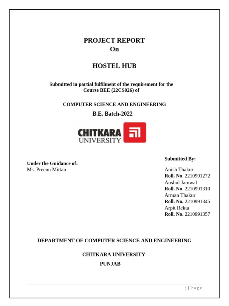 Hostel Hub: Frontend Development Report | PDF | Usability | Http Cookie