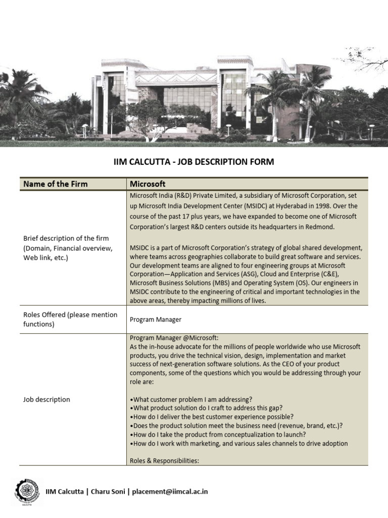 Microsoft Program Manager Job Description | PDF