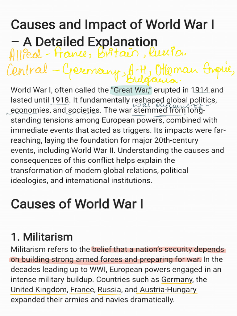 World War I Causes and Impacts - 251115 - 173858 | PDF
