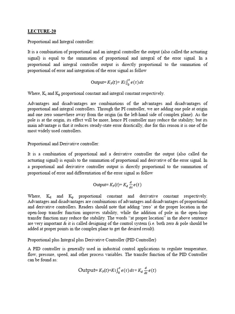 Lecture 20 ZN Method | PDF | Control Theory | Mechanics