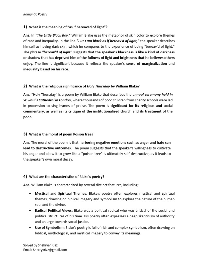 Insights on Romantic Poetry Analysis | PDF | Romanticism | William ...