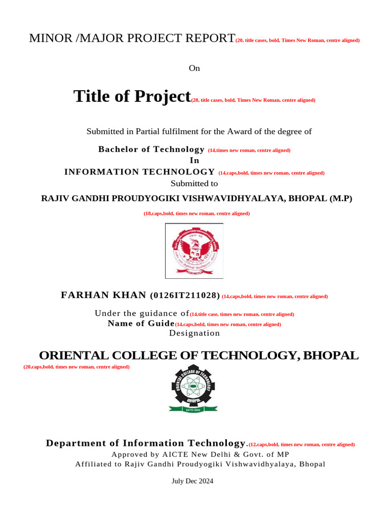 B.Tech IT Project Report Template | PDF