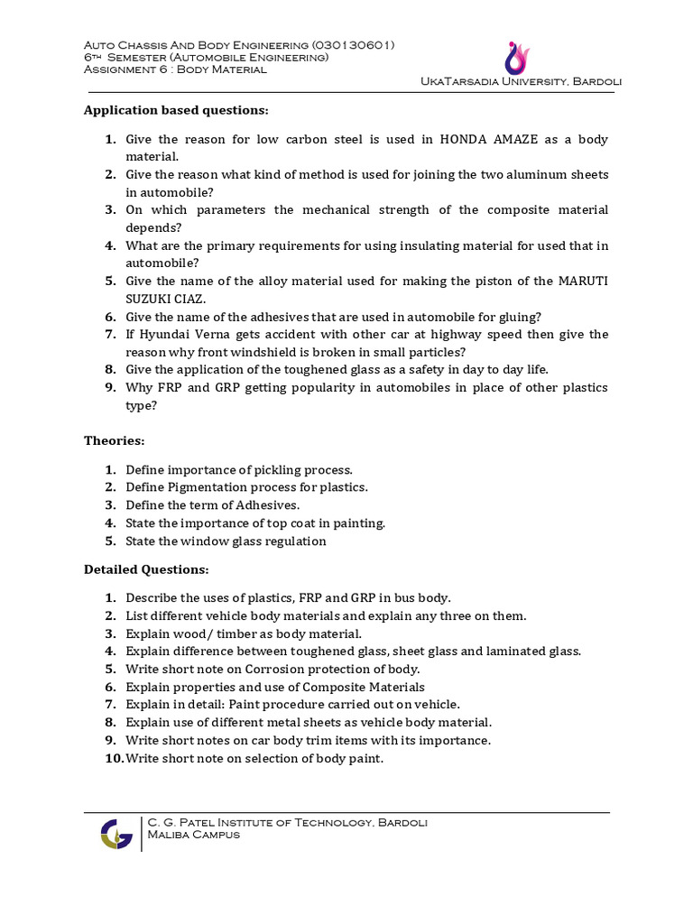 Body Materials in Automobile Engineering | PDF