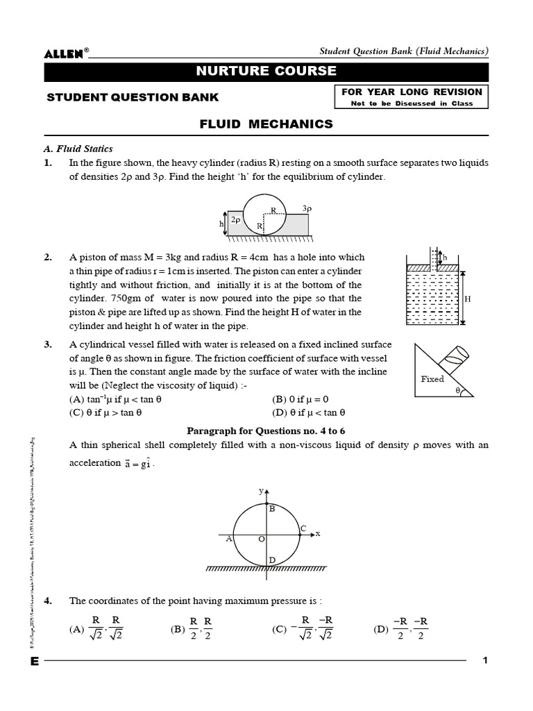 Fluid Mechanics Student Question Bank | PDF | Liquids | Density