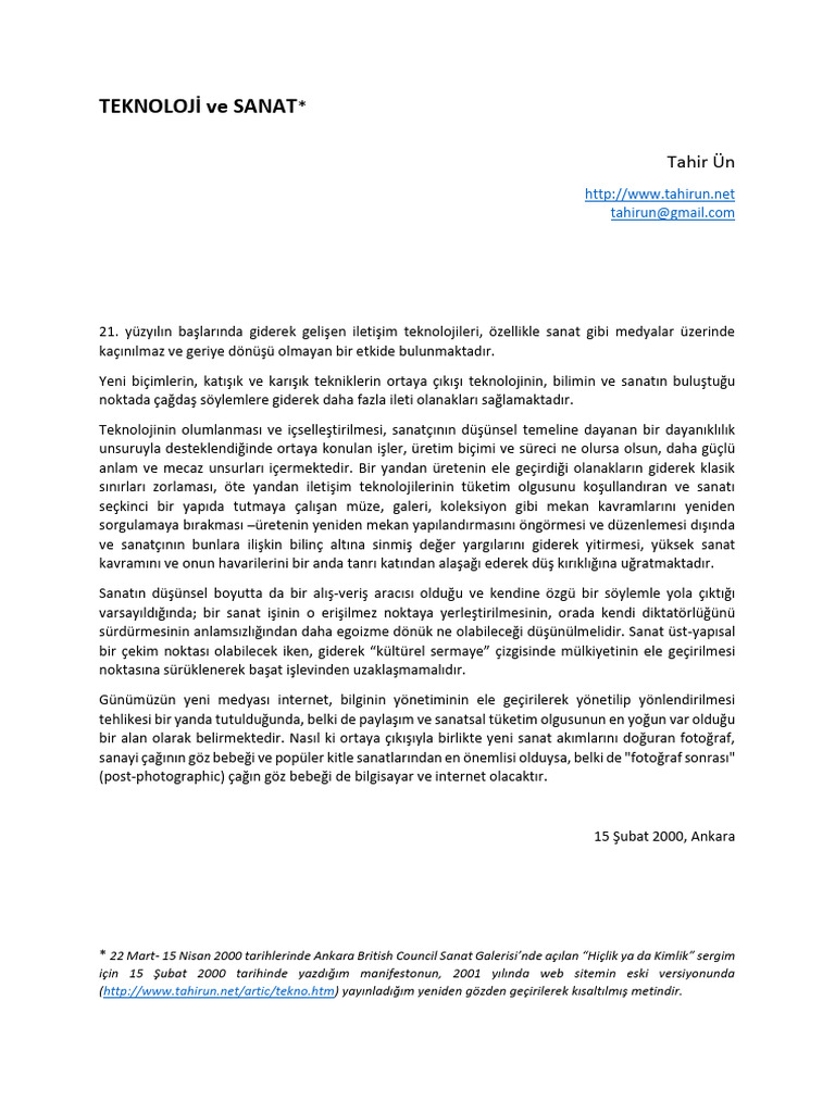 Teknoloji Ve Sanat | PDF