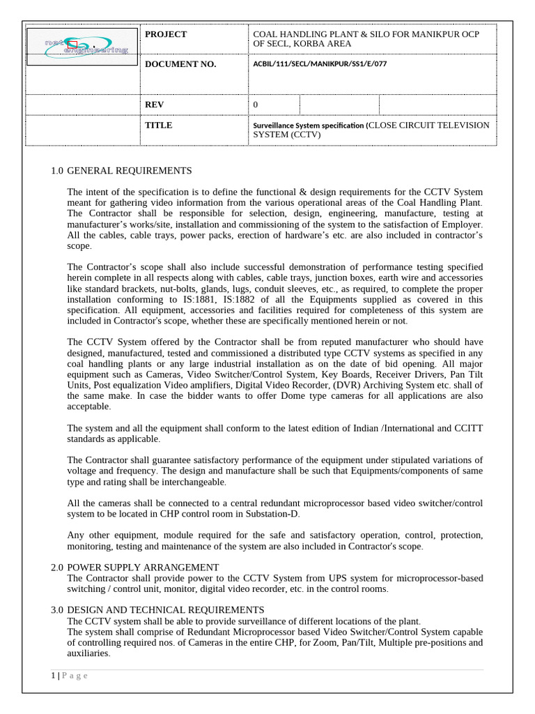 CCTV System Specification for Coal Plant | PDF | Backup | Computer Network