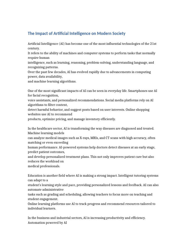 AI's Transformative Impact on Society | PDF | Artificial Intelligence ...
