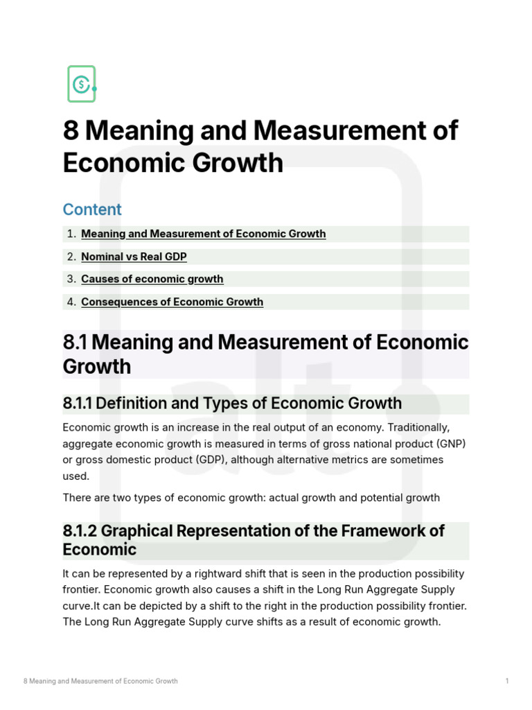 8 Meaning and Measurement of Economic Growth | PDF | Gross Domestic Product  | Economic Growth