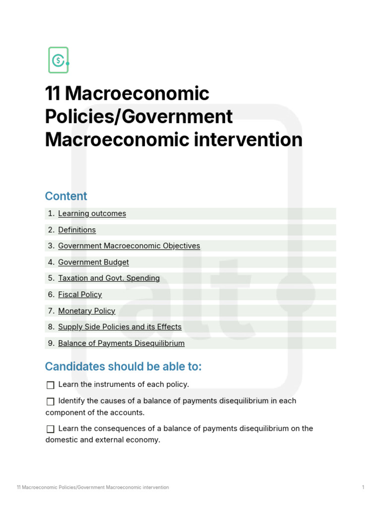Government Macroeconomic Policies Guide | PDF | Taxes | Government ...