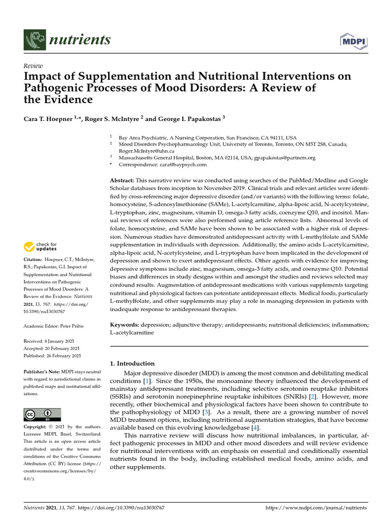 Nutritional Interventions for Mood Disorders | PDF | Major Depressive ...