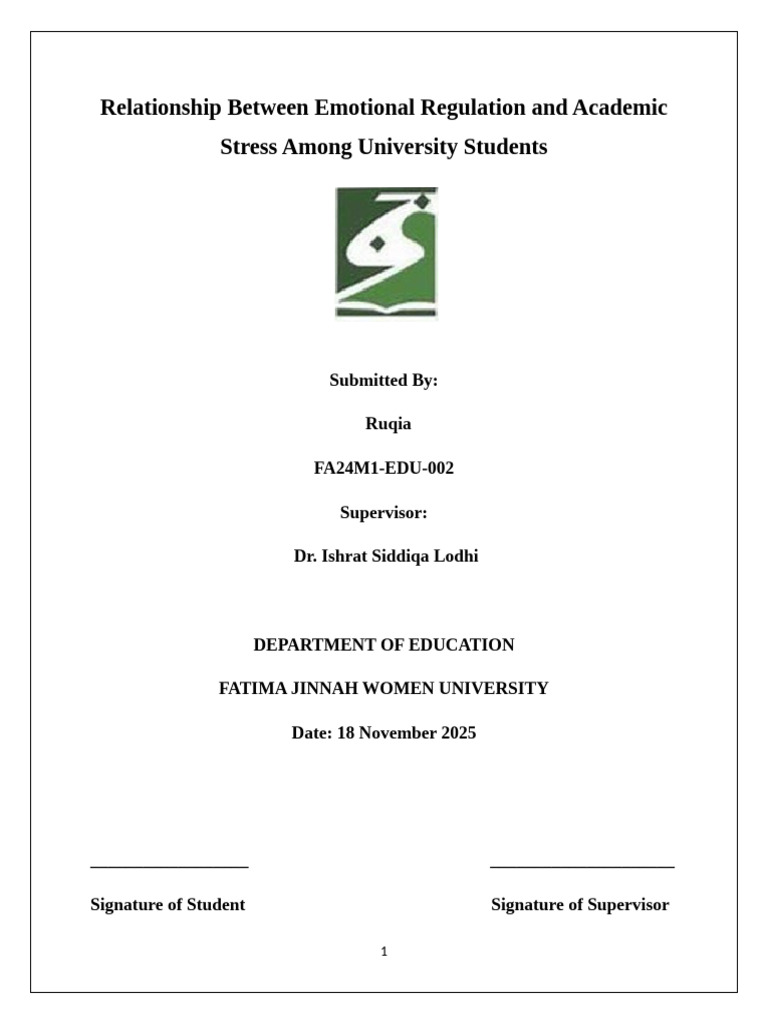 Emotional Regulation and Academic Stress | PDF | Emotional Self ...