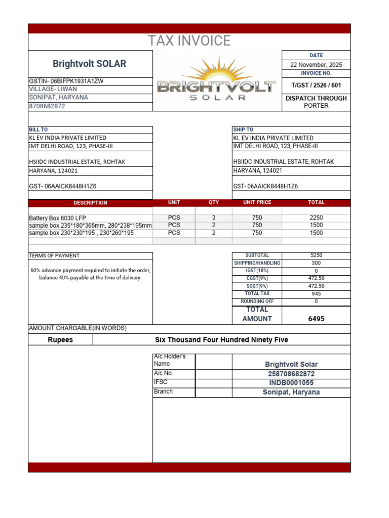 Invoice for Battery Box Purchase | PDF | Sales | Economy Of India