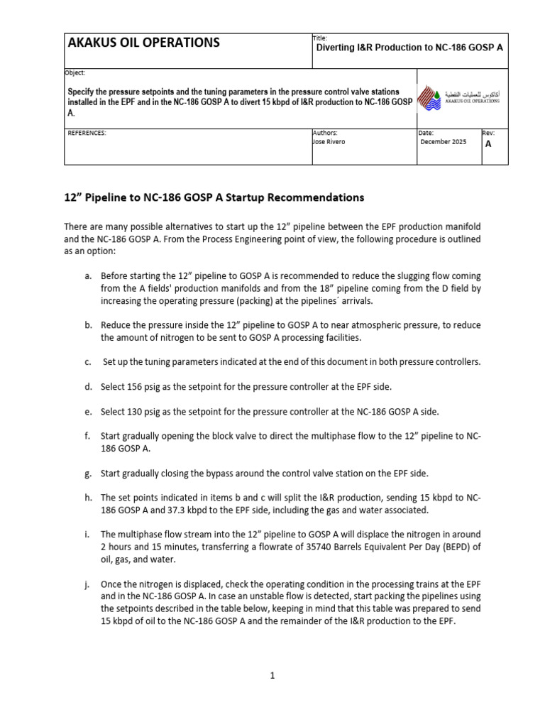 I&R Production Diversion to NC-186 GOSP | PDF | Liquids | Gases