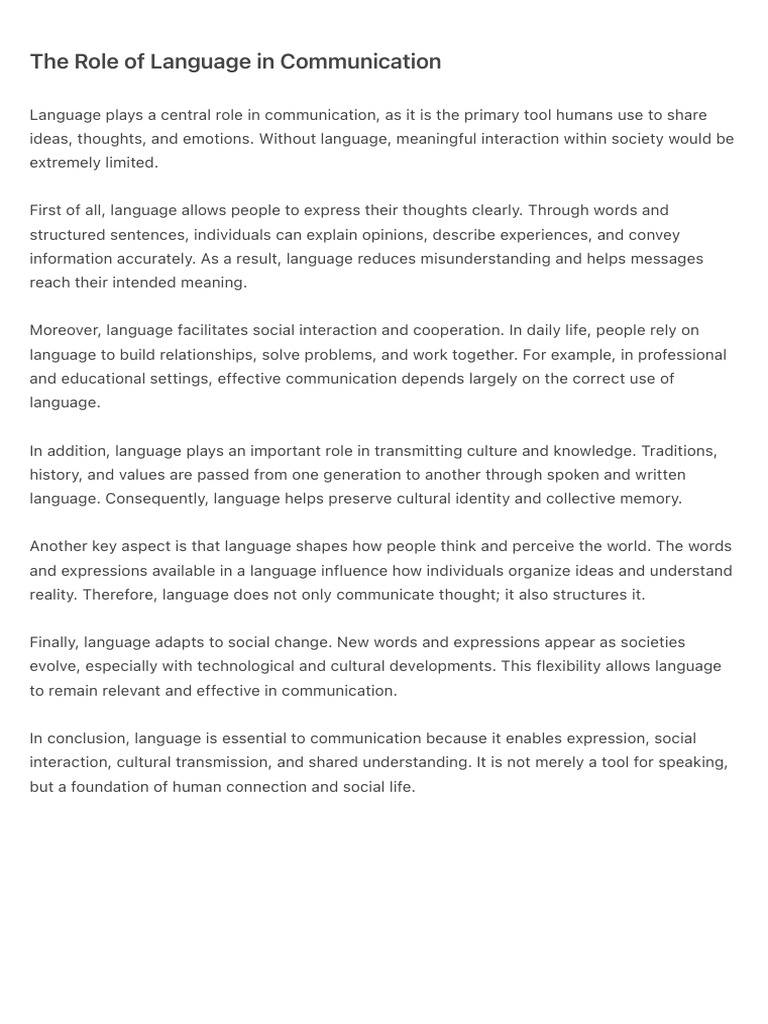 Importance of Language in Communication | PDF