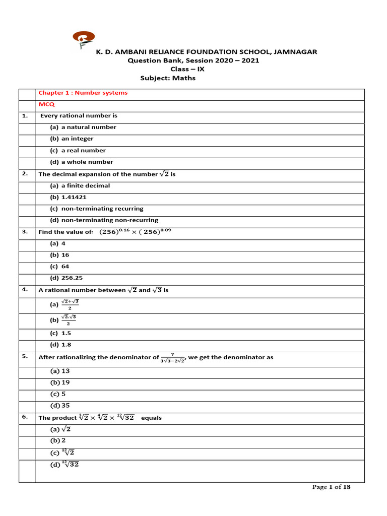 Class IX Maths Question Bank 2020-21 | PDF | Cartesian Coordinate ...