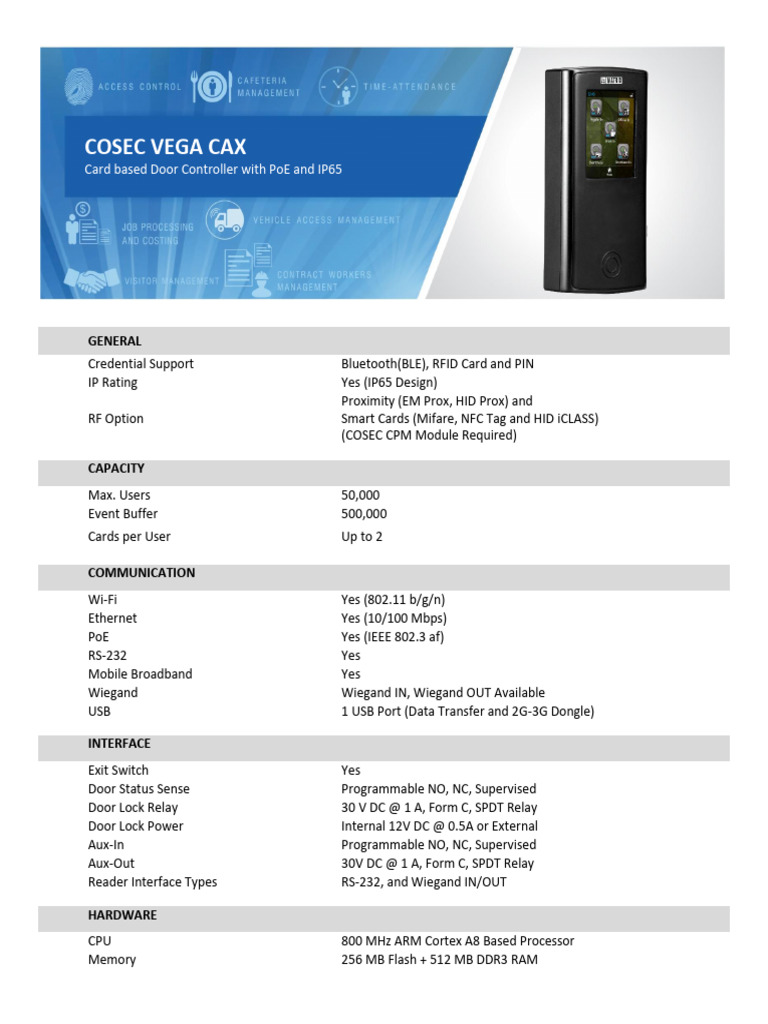 COSEC VEGA CAX: IP65 Door Controller | PDF | Computer Architecture ...