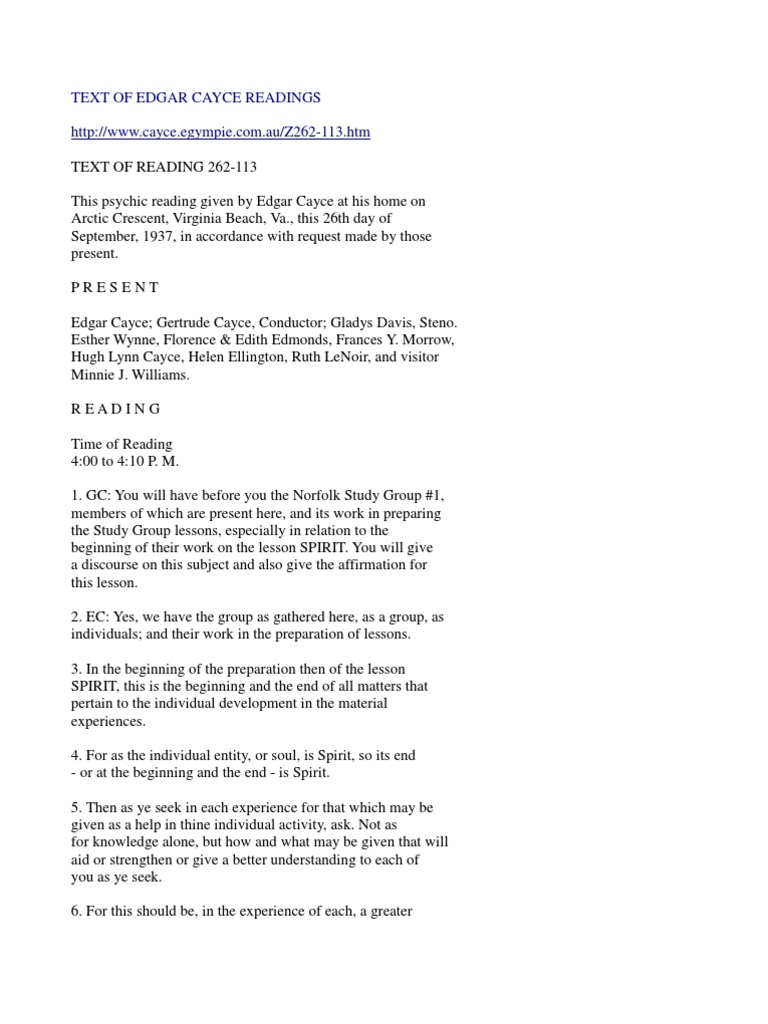 Edgar Cayce Readings | PDF | Thou | Soul