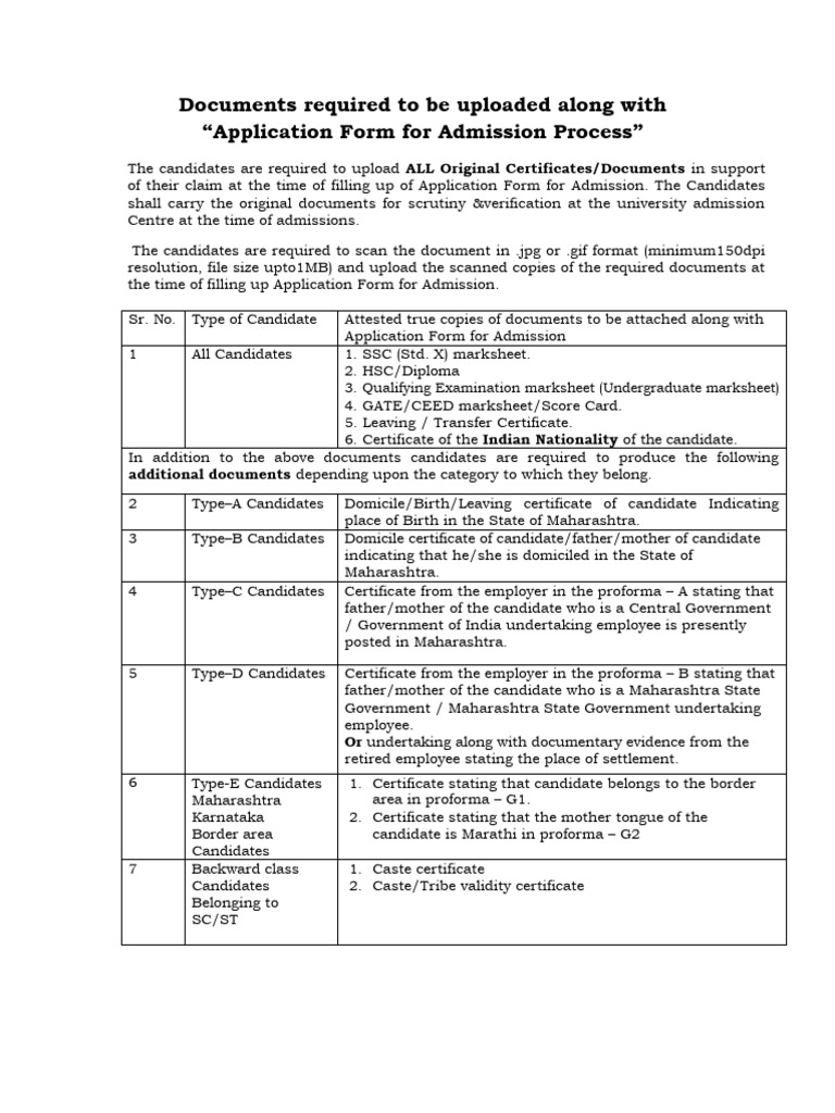 Documents Required To Be Uploaded MTech MPlanning | PDF