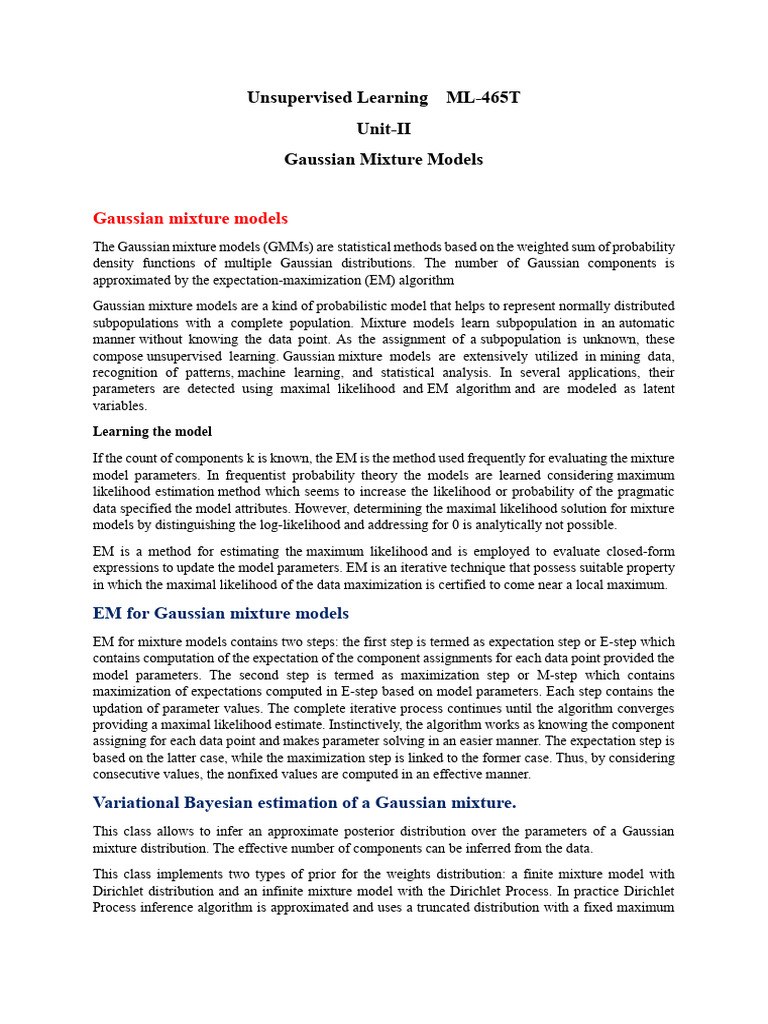 Gaussian Mixture Models in Unsupervised Learning | PDF | Normal ...