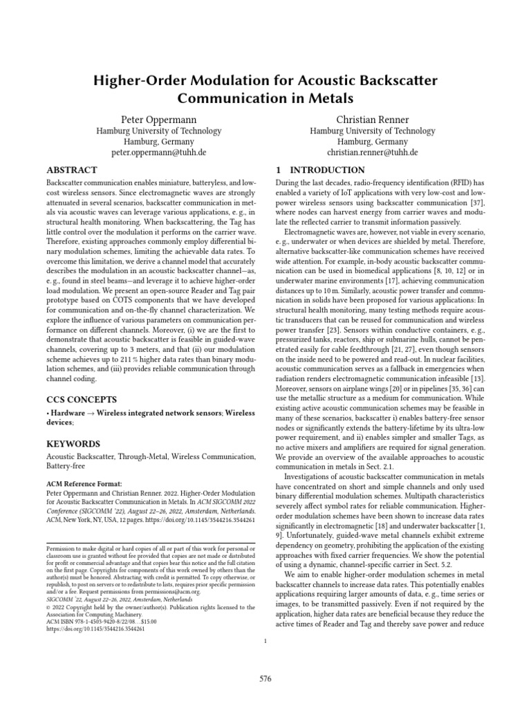 Higher-Order Acoustic Backscatter Modulation | PDF | Electrical ...