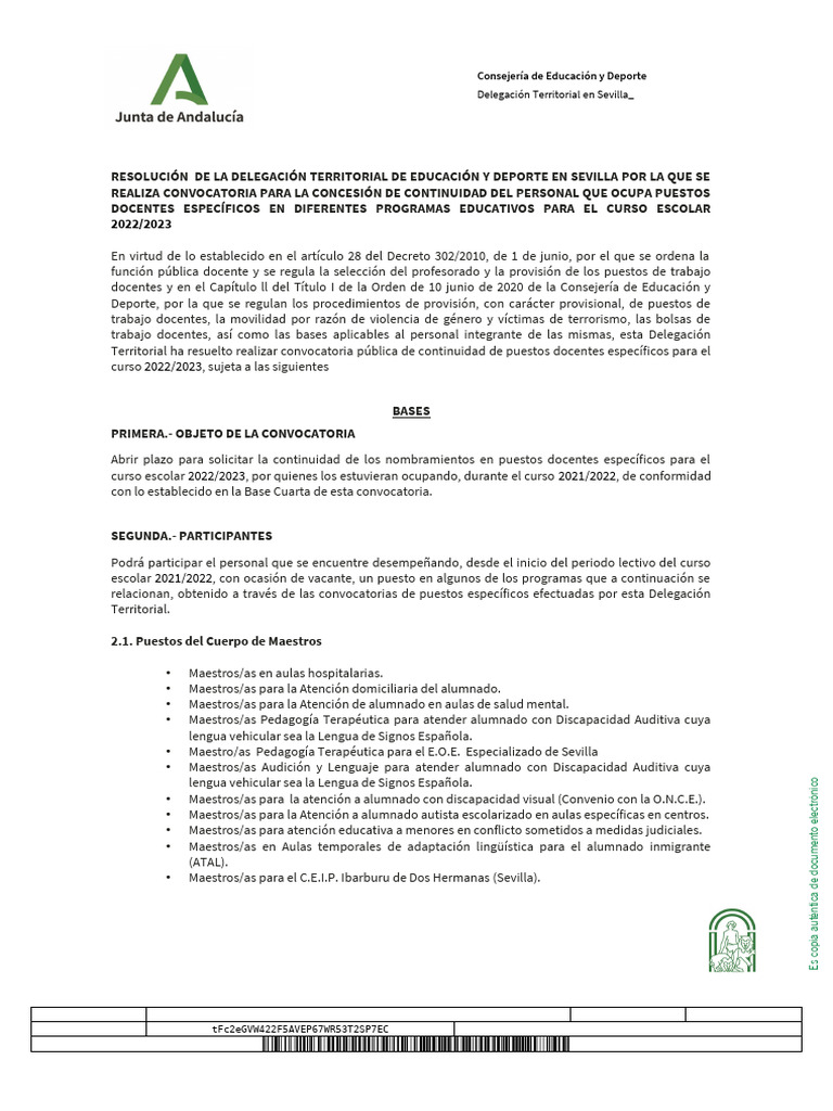 2022 Modelo de Convocatoria Continuidad (F) | PDF | Educación especial ...
