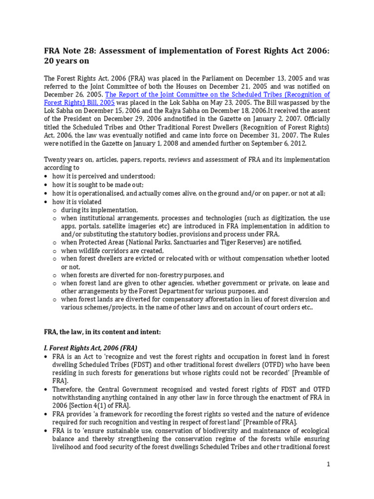 FRA Note 28 - Assessment of Implementation of Forest Rights Act 2006 ...