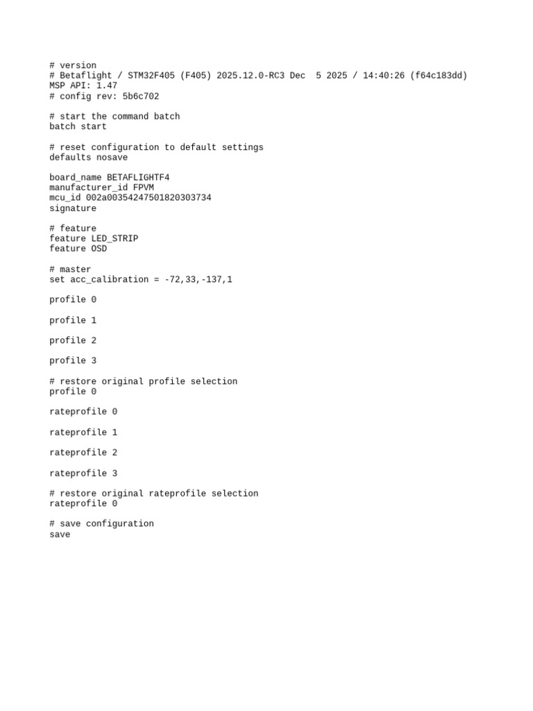 BTFL Cli Backup 20251205 174445 Betaflightf4 | PDF