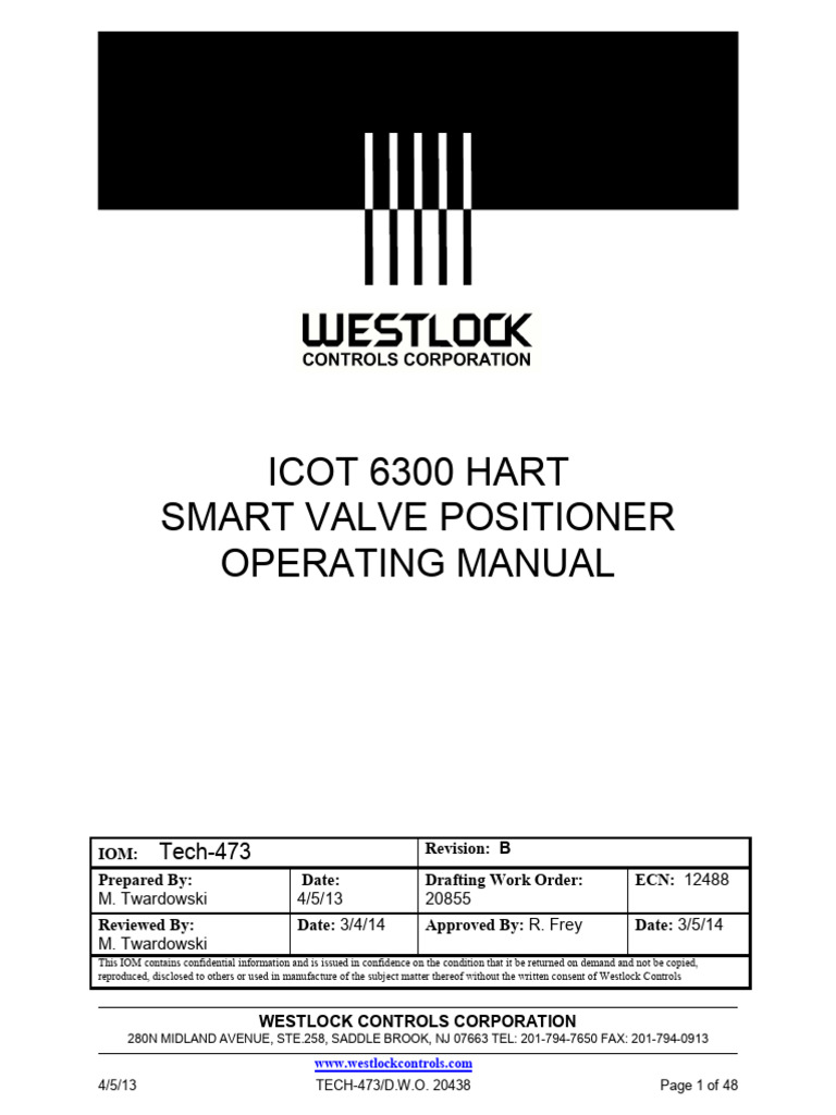 ICoT 6300 HART Valve Positioner Manual | PDF | Equipment | Electrical ...