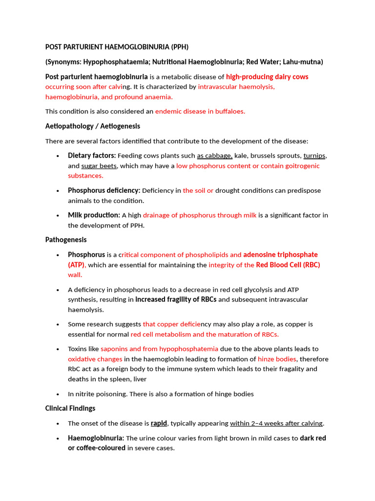 Post Parturient Haemoglobinuria | PDF | Anemia | Red Blood Cell