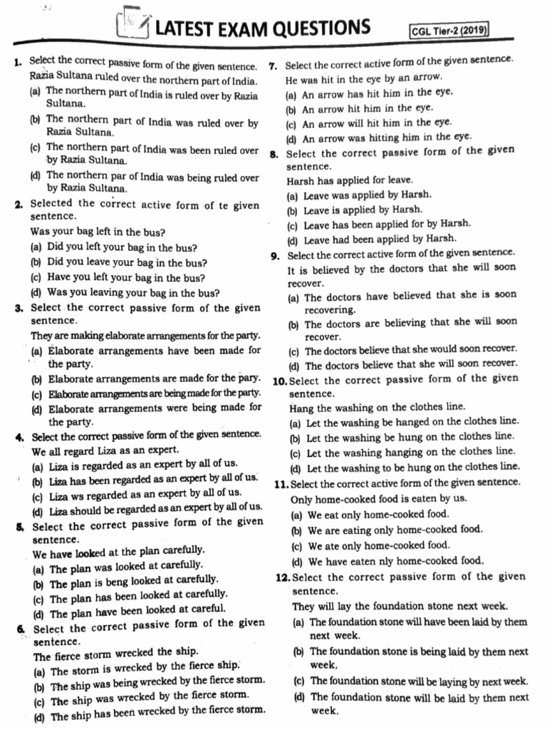 Passive and Active Voice Exam Questions | PDF