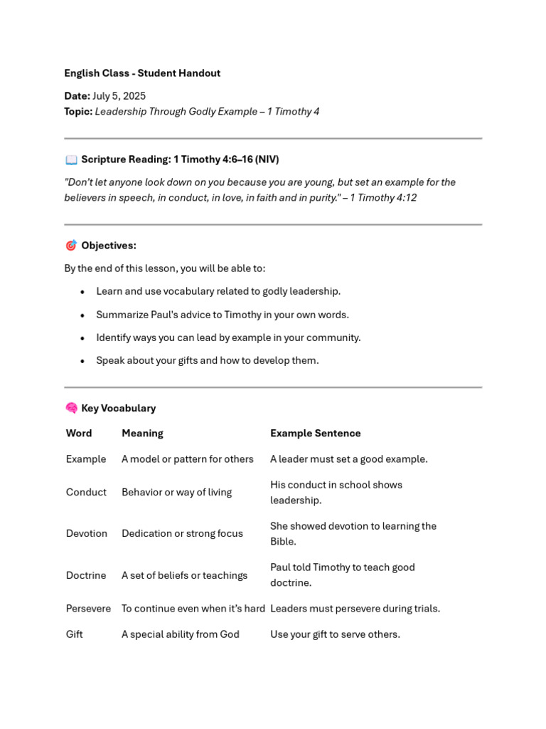 Leadership Through Godly Example Guide | PDF