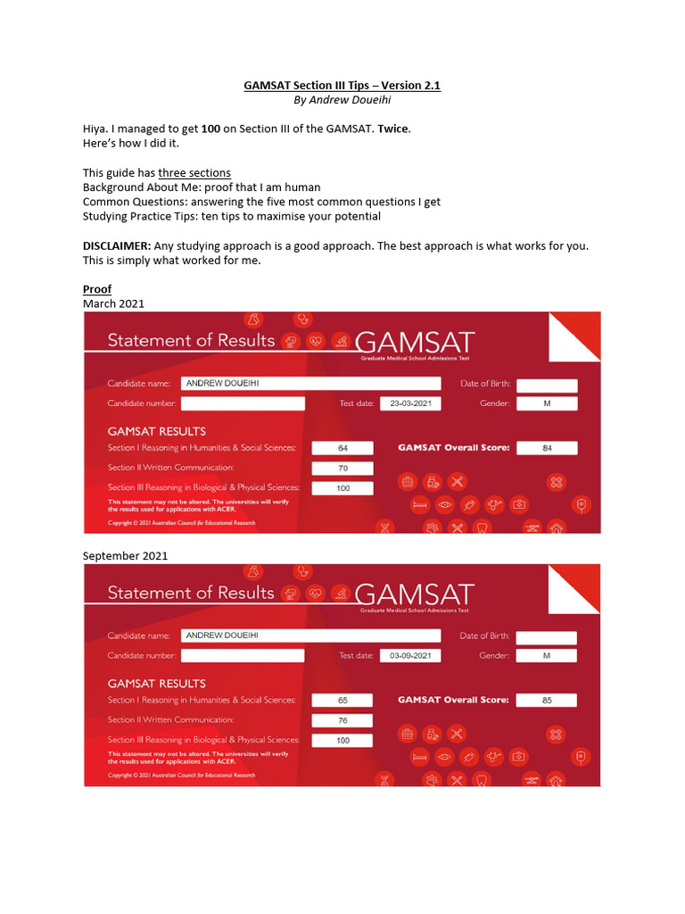 Gamsat Section III Tips #2 | PDF | Dieting