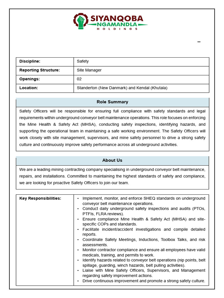 Safety Officers Advert Final | PDF | Occupational Safety And Health ...