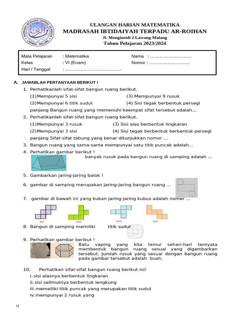 Ulangan Harian Matematika Kelas VI | PDF
