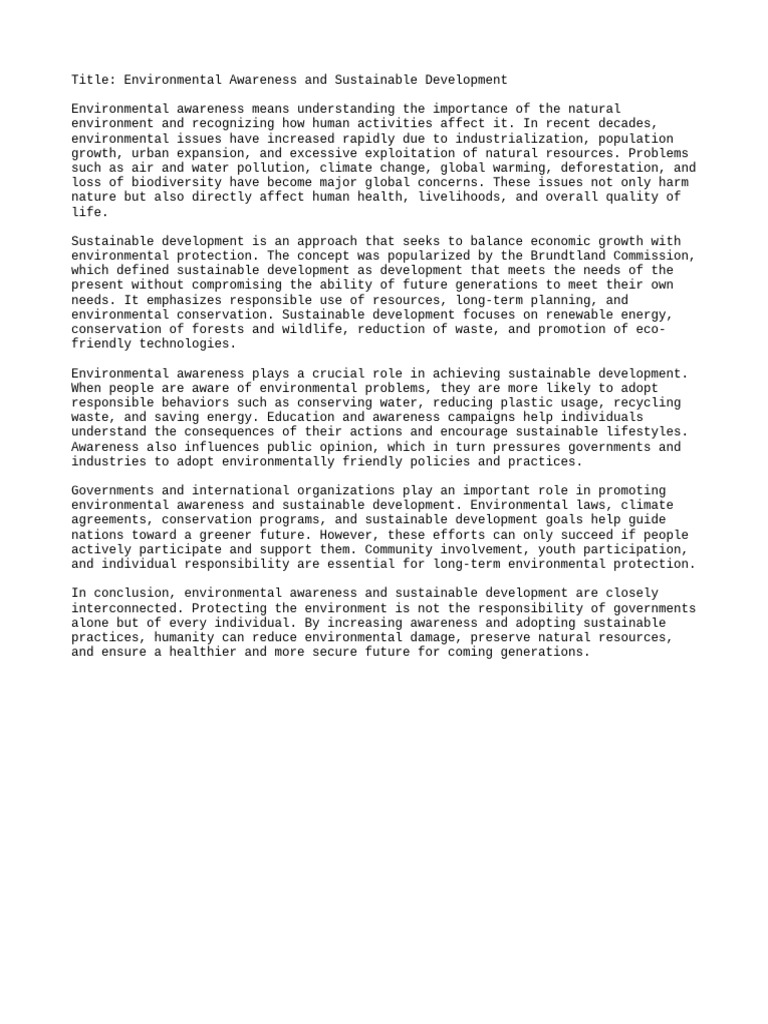 Environmental Awareness for Sustainable Development | PDF ...