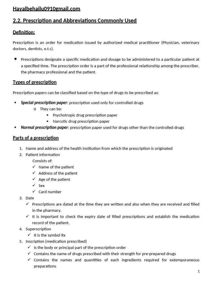 Understanding Prescription Types and Abbreviations | PDF | Medical ...