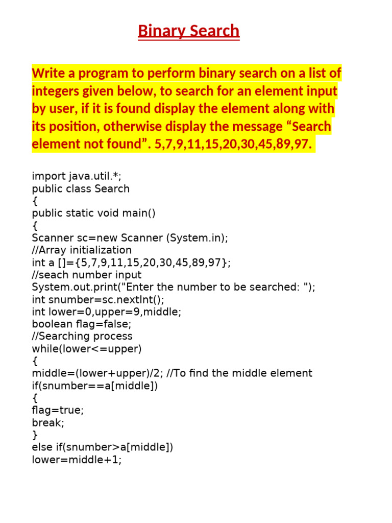 Java Program for Binary Search | PDF