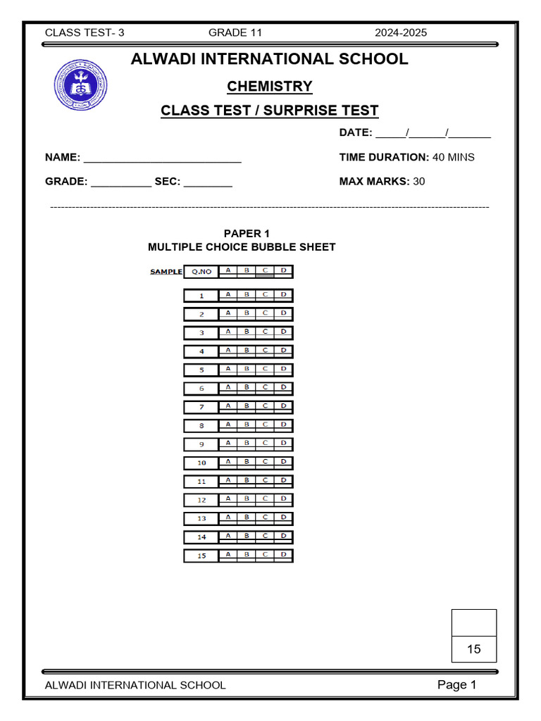 CLASS TEST - 3 (G) Ionisation Energy and Stoichiometry | PDF ...