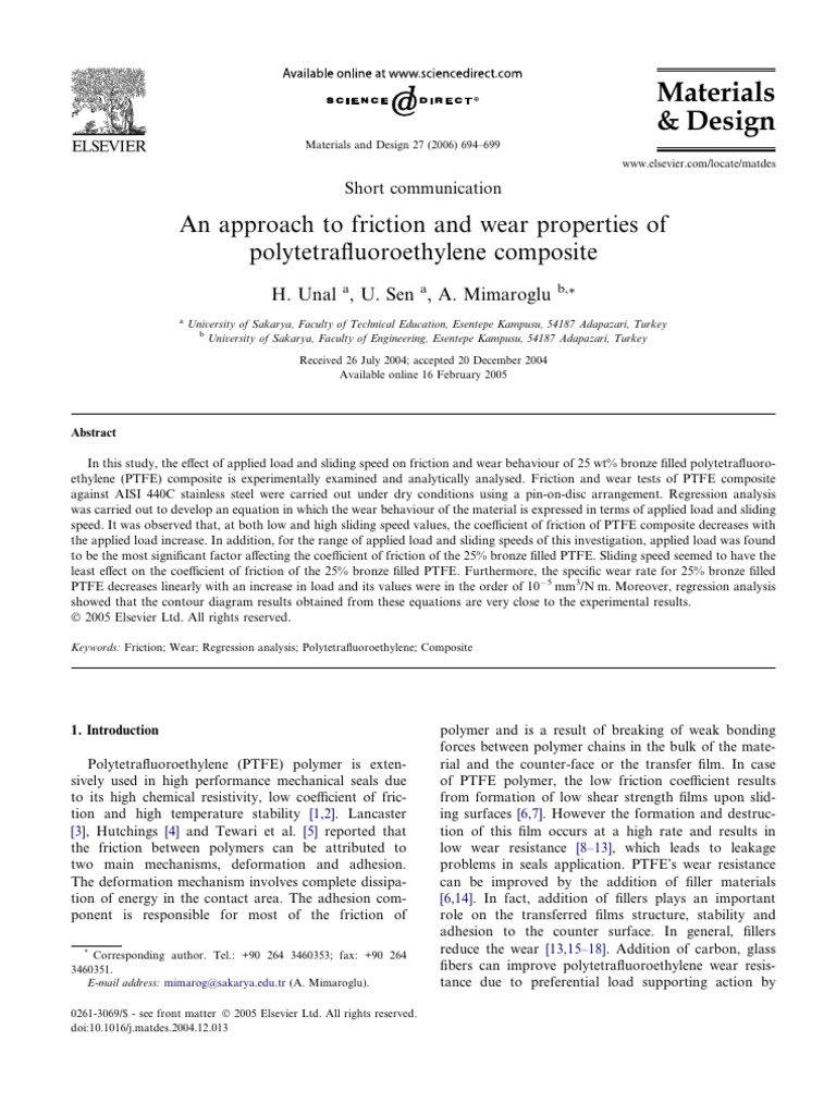 Friction and Wear of PTFE Composites | PDF | Wear | Friction