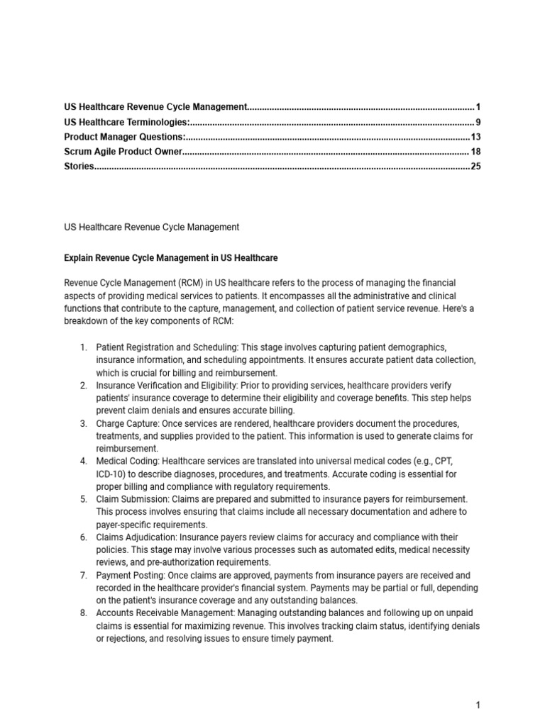 US Healthcare Revenue Cycle Management - Product Management | PDF ...
