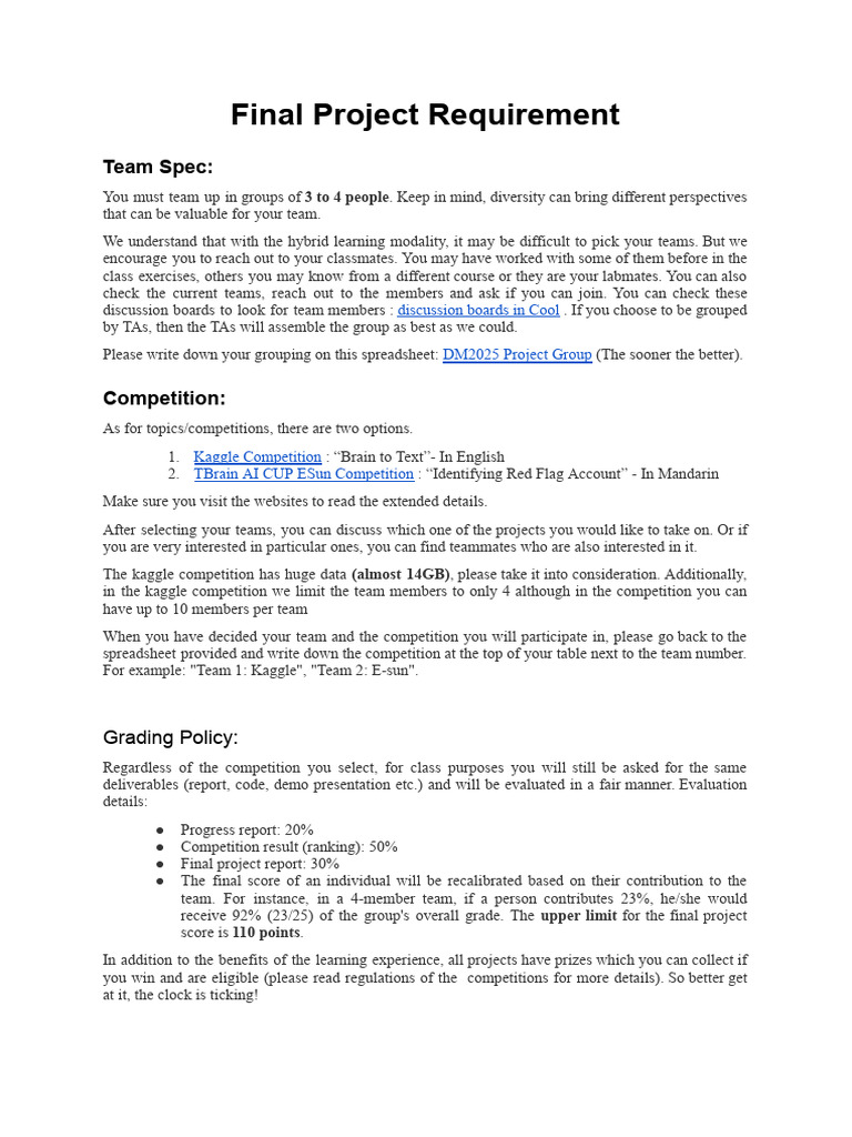 Final Project Team Guidelines and Timeline | PDF | Learning
