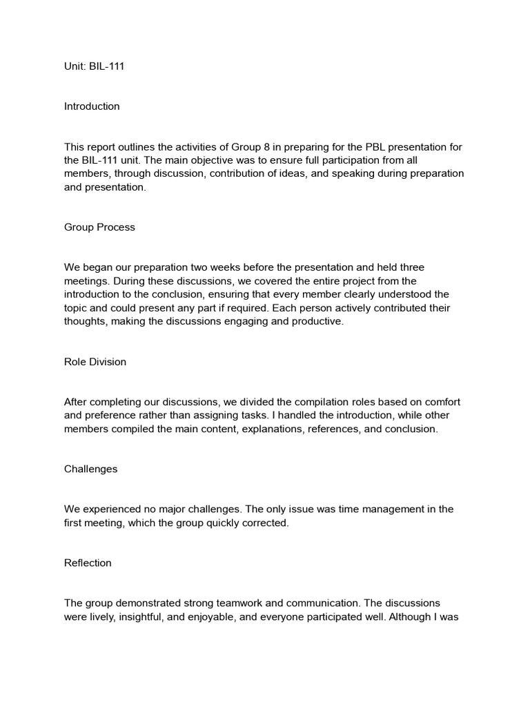 Group 8 PBL Presentation Report BIL-111 | PDF