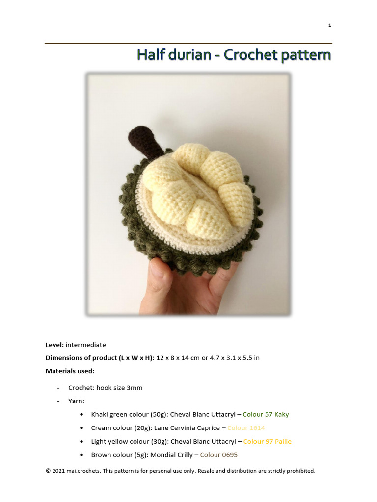Intermediate Crochet Durian Husk Pattern | PDF | Crochet | Figured Fabrics