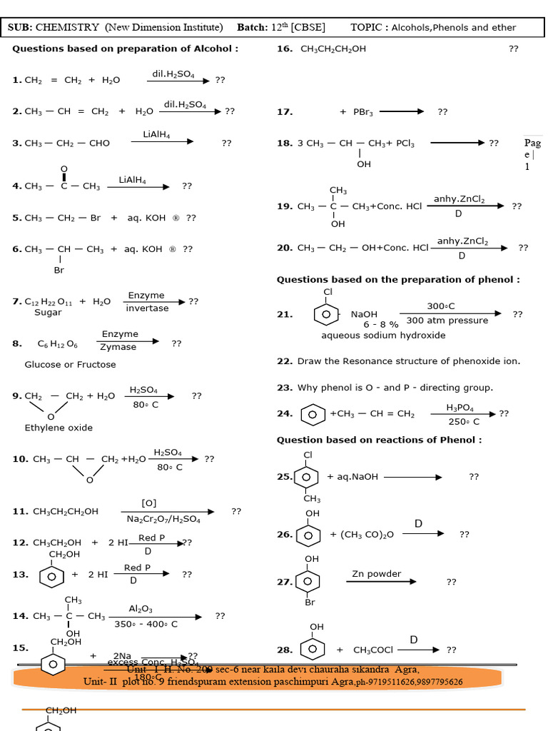 Alcohols, Phenols, and Ethers Preparation Guide | PDF | Methyl Group ...