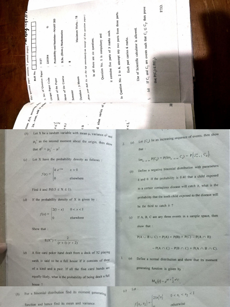 Prob&Stat Ques Papers | PDF