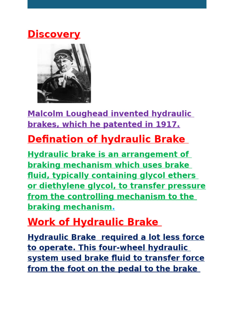 Hydraulic Brake System Overview | PDF