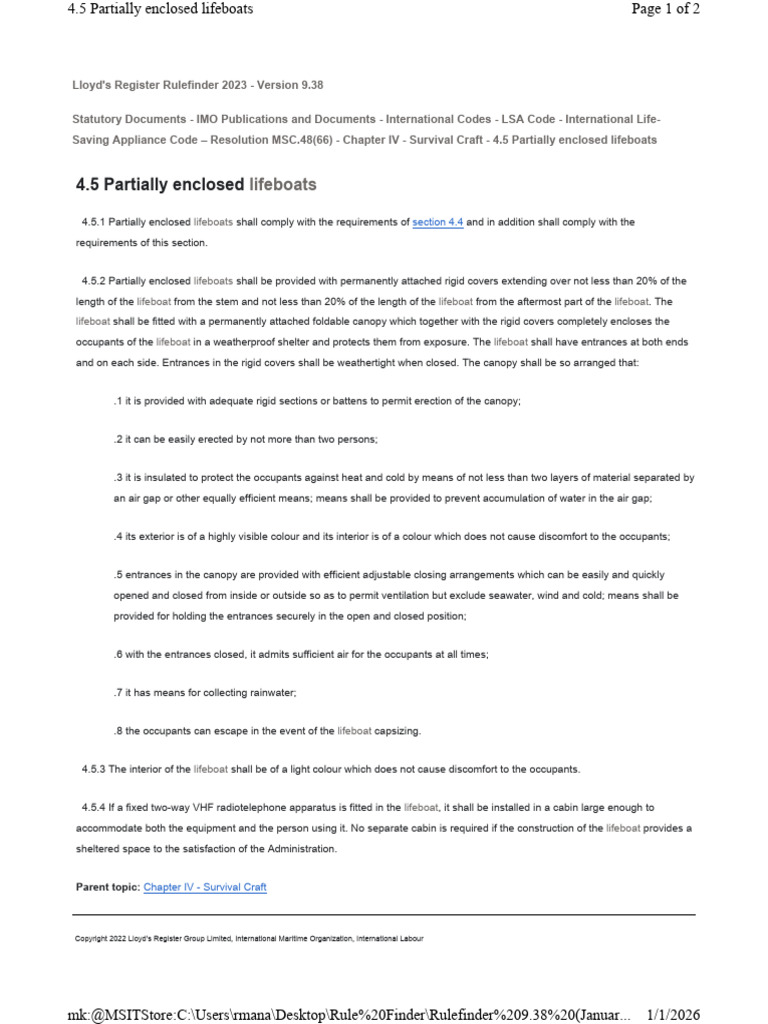 2023 LSA Code: Partially Enclosed Lifeboats | PDF