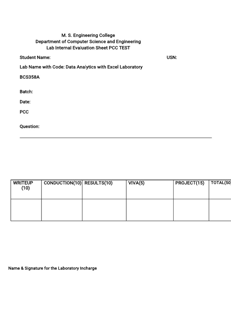 Data Analytics Lab Evaluation Sheet | PDF