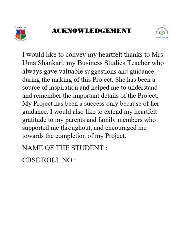 Acknowledgment for Project Support | PDF